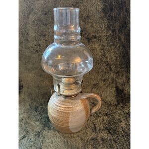 Vintage Pottery Oil Lamp with Makers Signature